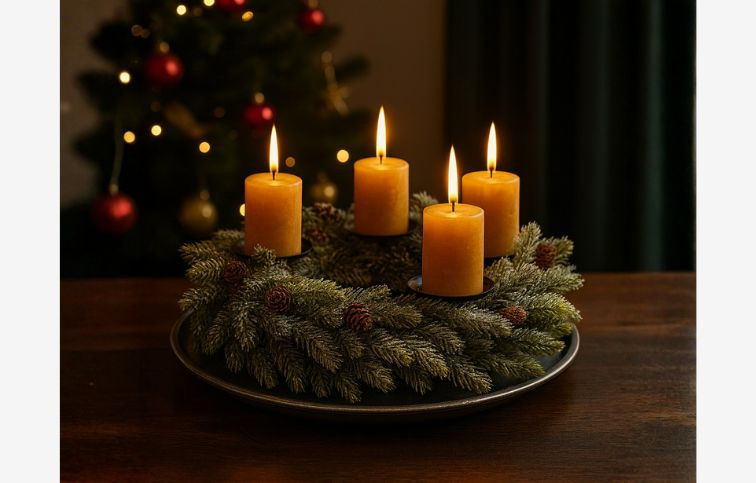 Veniec adventný s mini šiškami jemne poprášený 43 cm