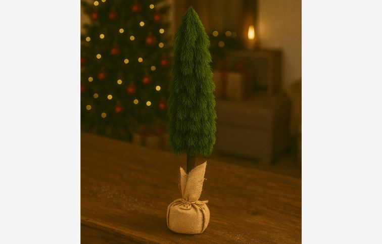 Stromček na pníku zelený v jute 55 cm