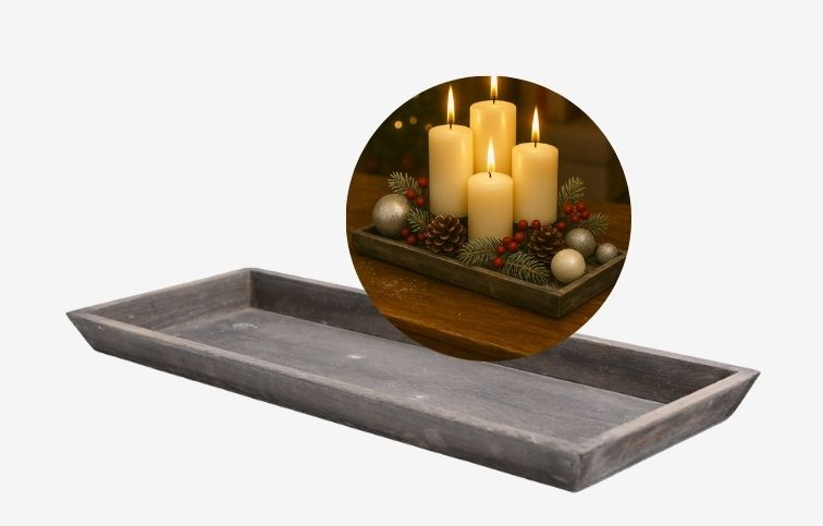 Podnos drevený sivý 3 x 15 x 39 cm