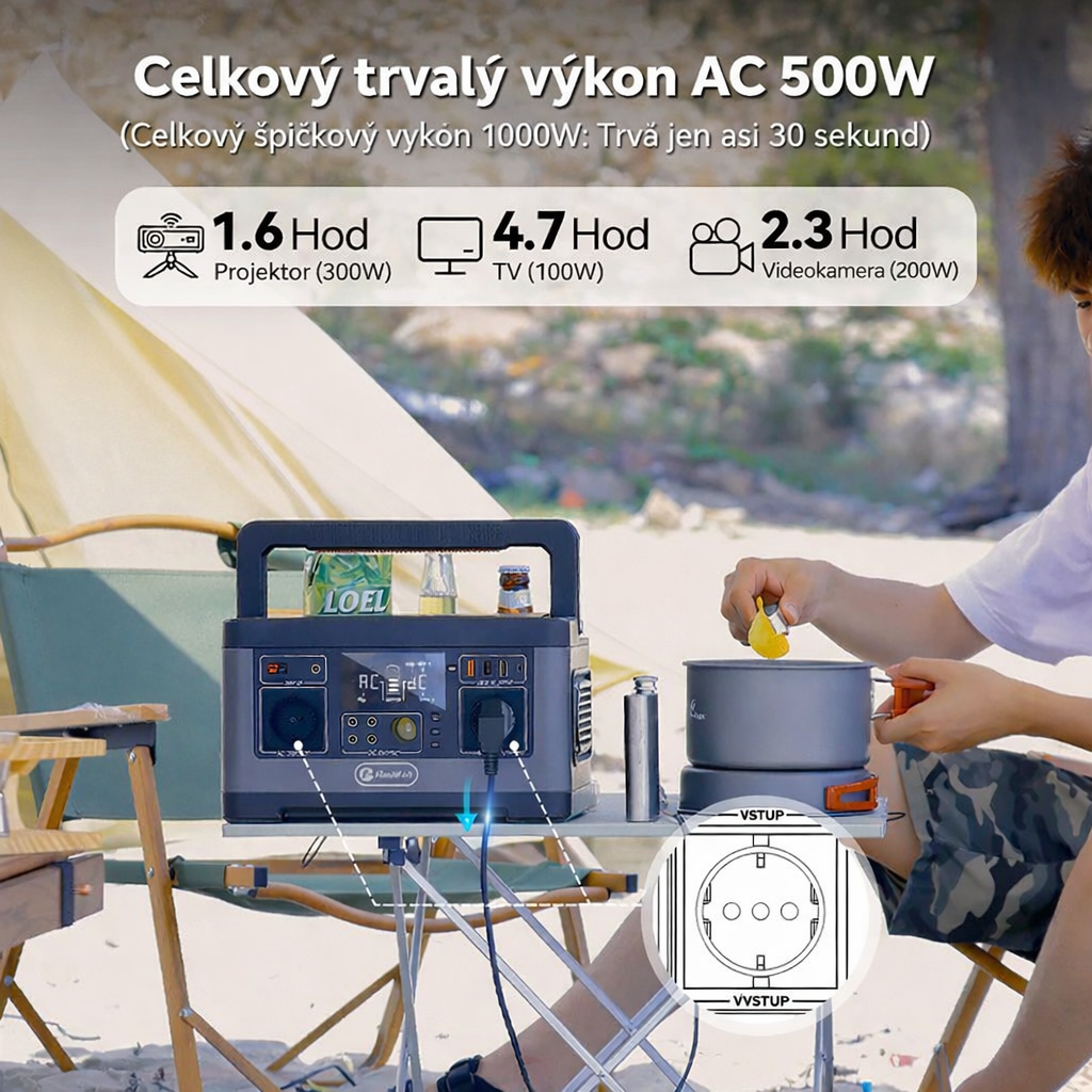 Přenosný záložní zdroj FlashFish P63 – 500W / 520Wh
