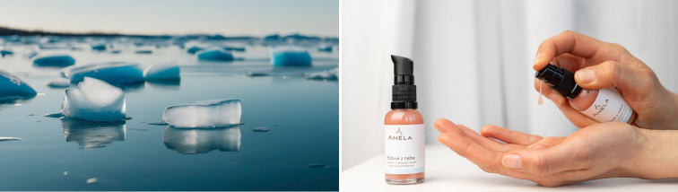 zmrzlá hladina vodní plochy a hydratační sérum s kys. hyaluronovou Růžové z nebe 