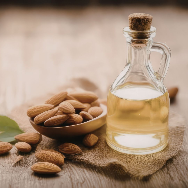 Prvotřídní mandlový olej lisovaný za studena, základní ingredience v produktech Anela pro výživu a regeneraci suché pokožky.