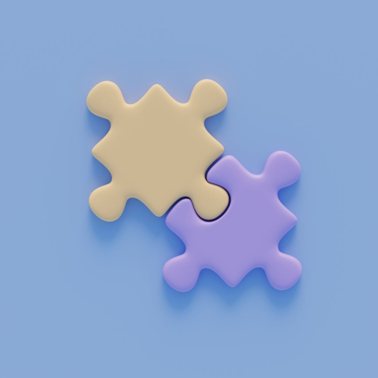 Dva barevné dílky puzzle do sebe zapadají jako symbol rovnováhy mezi suchými a mastnými partiemi u smíšené pleti.
