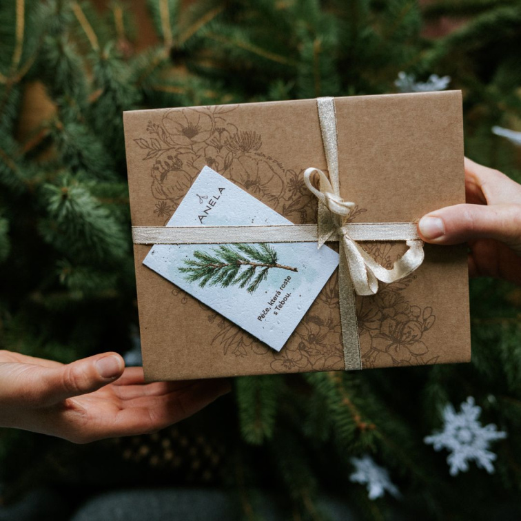 dárek, z každé strany ho držíc jedna ruka