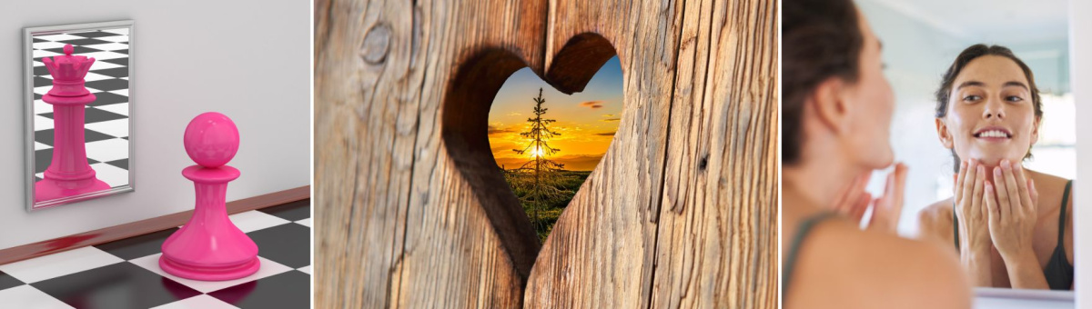 koláž fotek popisujících potřebu vidět se srdcem