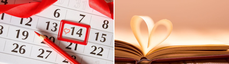 Kalendář ukazující na Valentýna a dětská ruka v ruce mámy