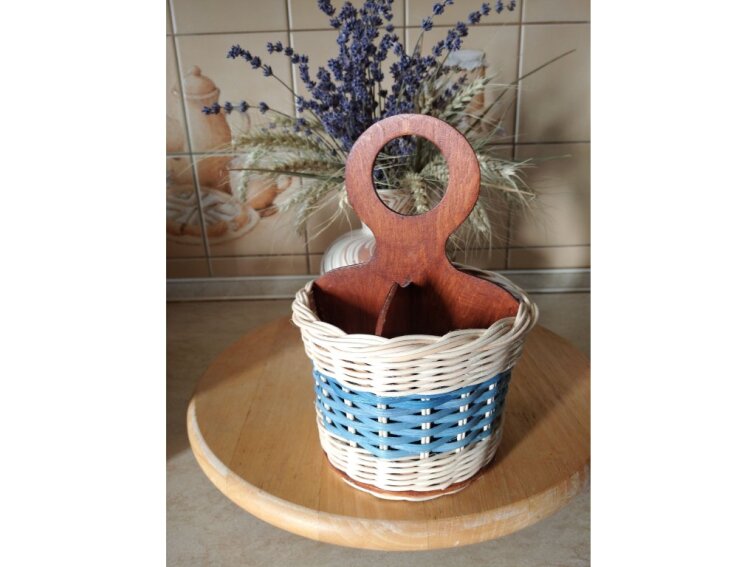 Košík na příbory-modrá páska