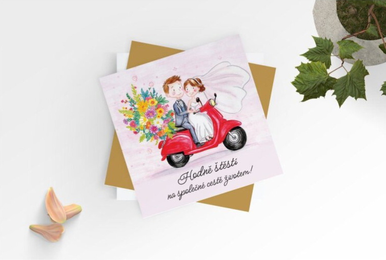Přáníčko svatební - vespa