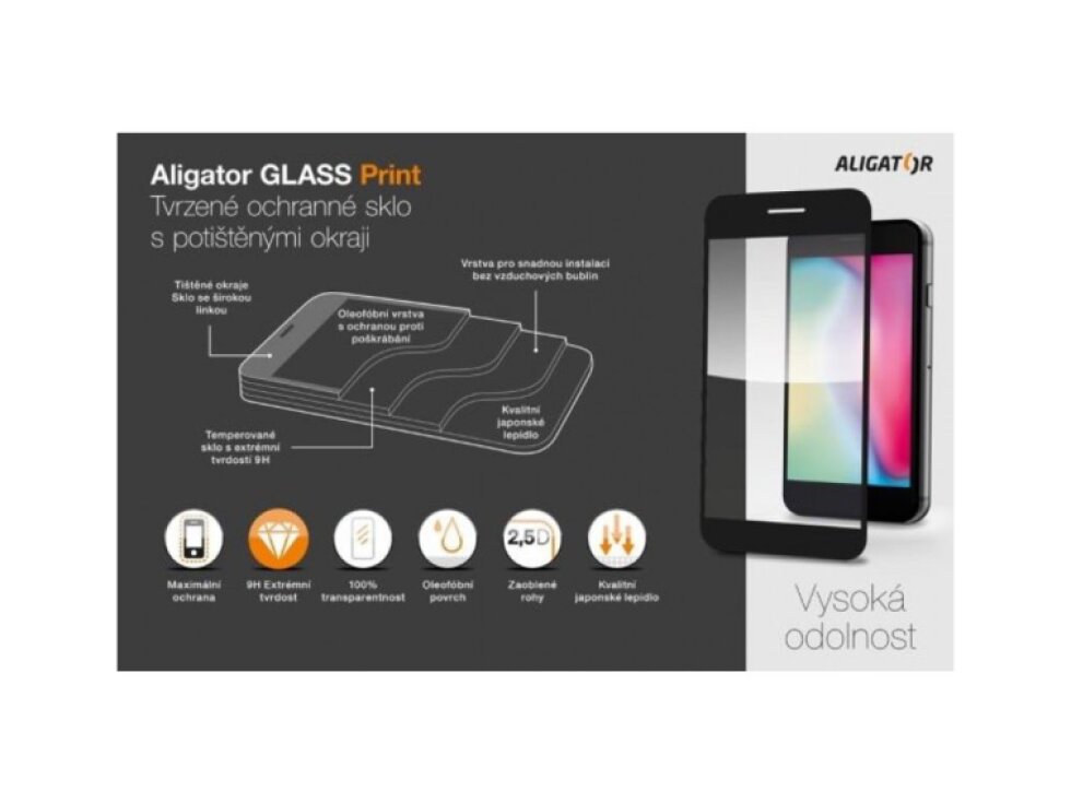 ALIGATOR Ochranné sklo GLASS PRINT iPhone 17 Pro, čierne, celoplošné lepidlo