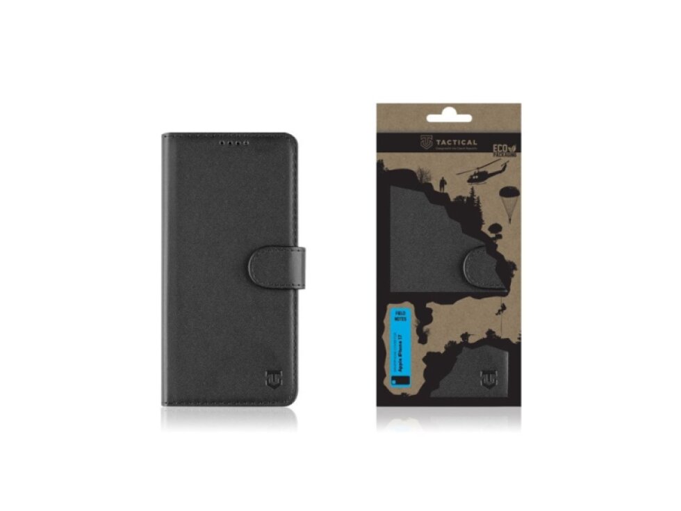 Taktické poľné poznámky pre iPhone 17 - Čierne, Flipové puzdro