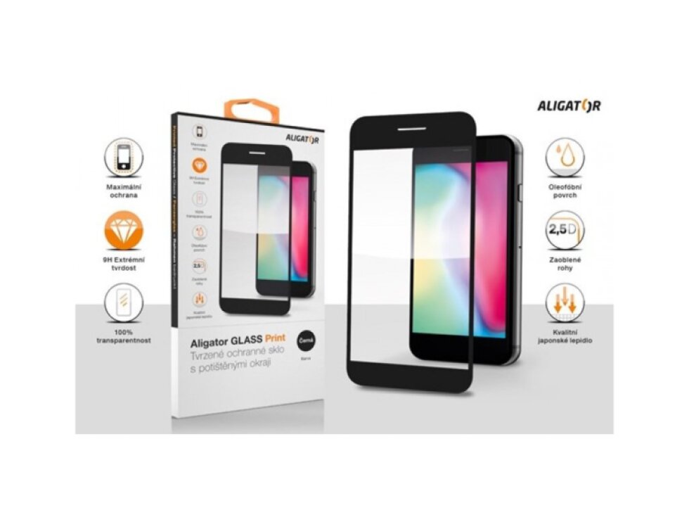 ALIGATOR Ochranné sklo GLASS PRINT iPhone 17 Pro, čierne, celoplošné lepidlo