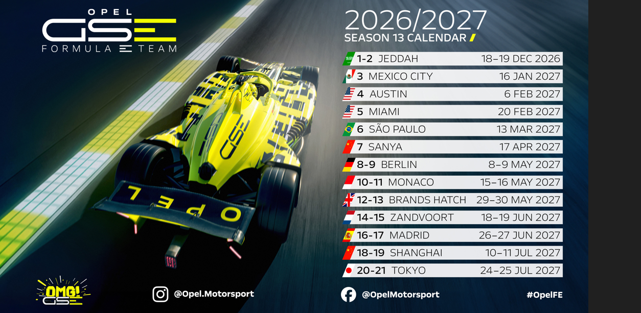 Opel se připravuje na šampionát elektrických formulí, 5 závodů se pojede v Evropě, první z nich v Berlíně v květnu 2027