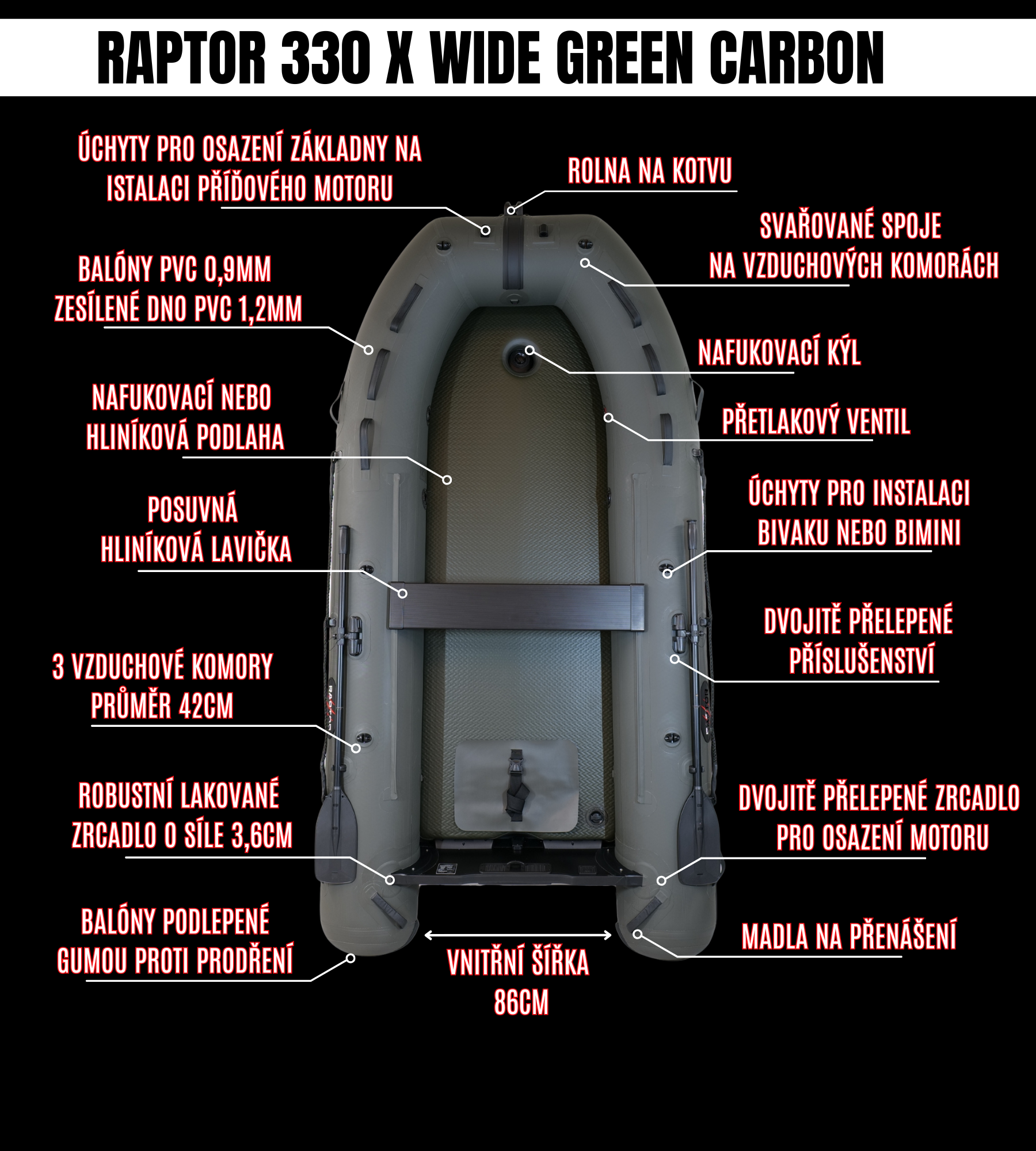 ČLUN RAPTOR 330 X WIDE GREEN CARBON