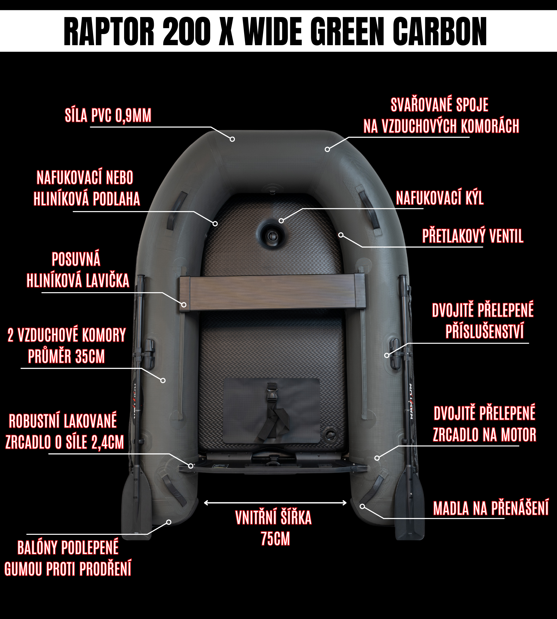 ČLUN RAPTOR 200 X WIDE AIR/ALU GREEN CARBON