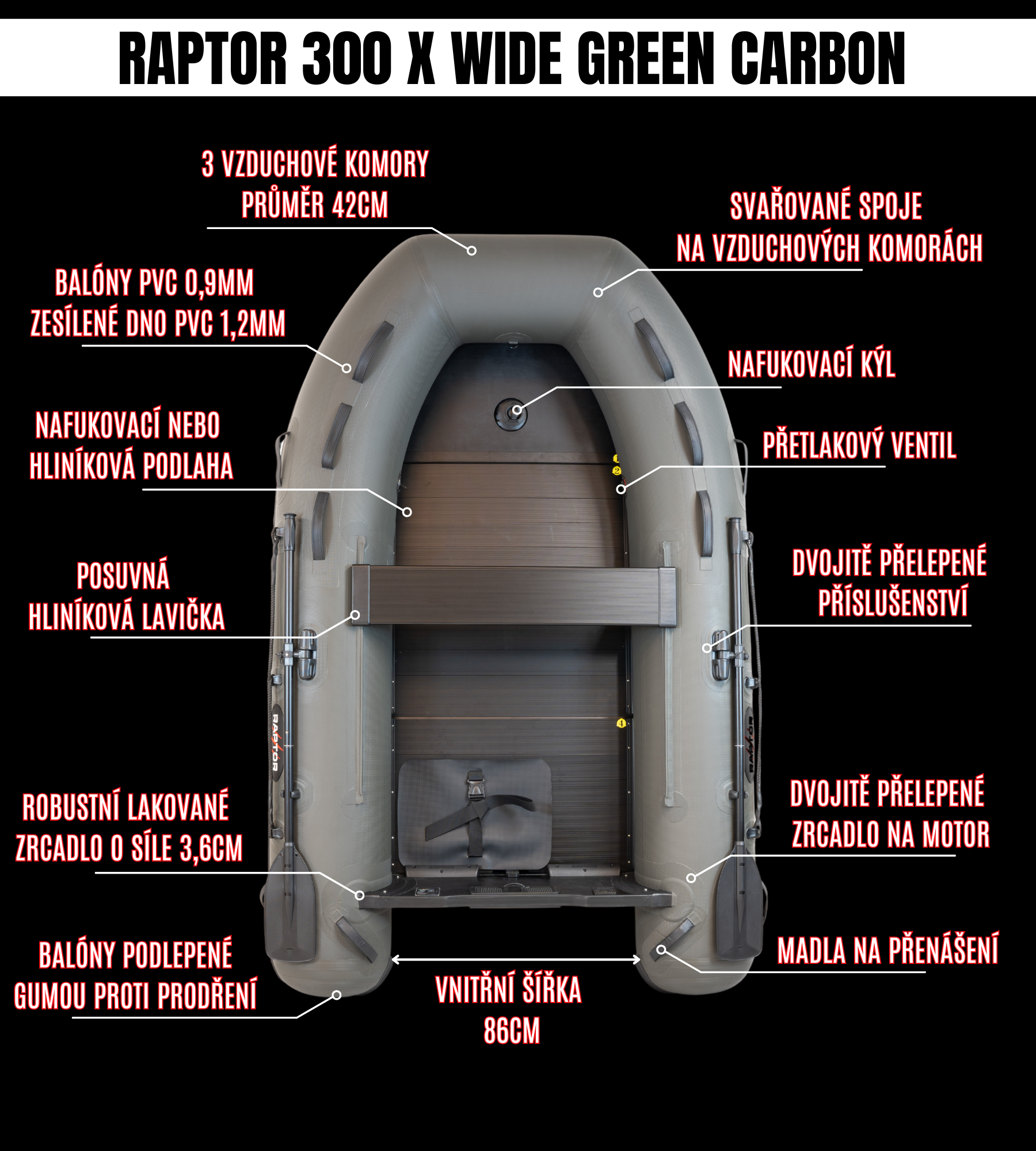 ČLUN RAPTOR 300 X WIDE GREEN CARBON