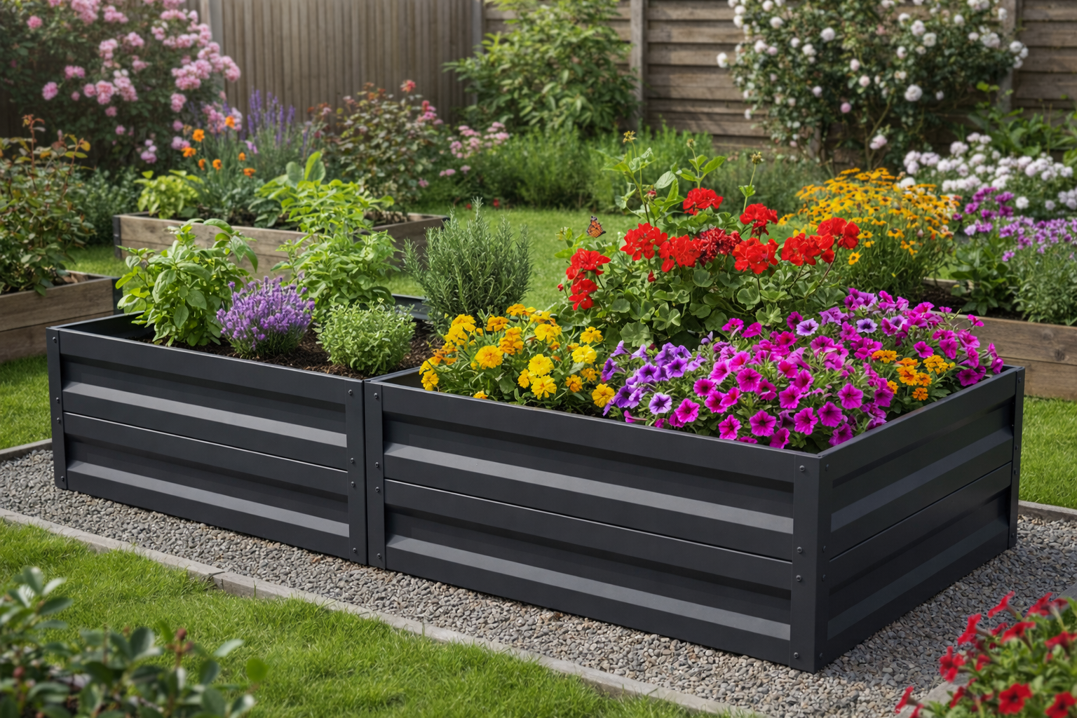Vyvýšený záhon LEGI 0,65 × 2 m, pozinkovaný ocelový rám, výška 40 cm, antracit