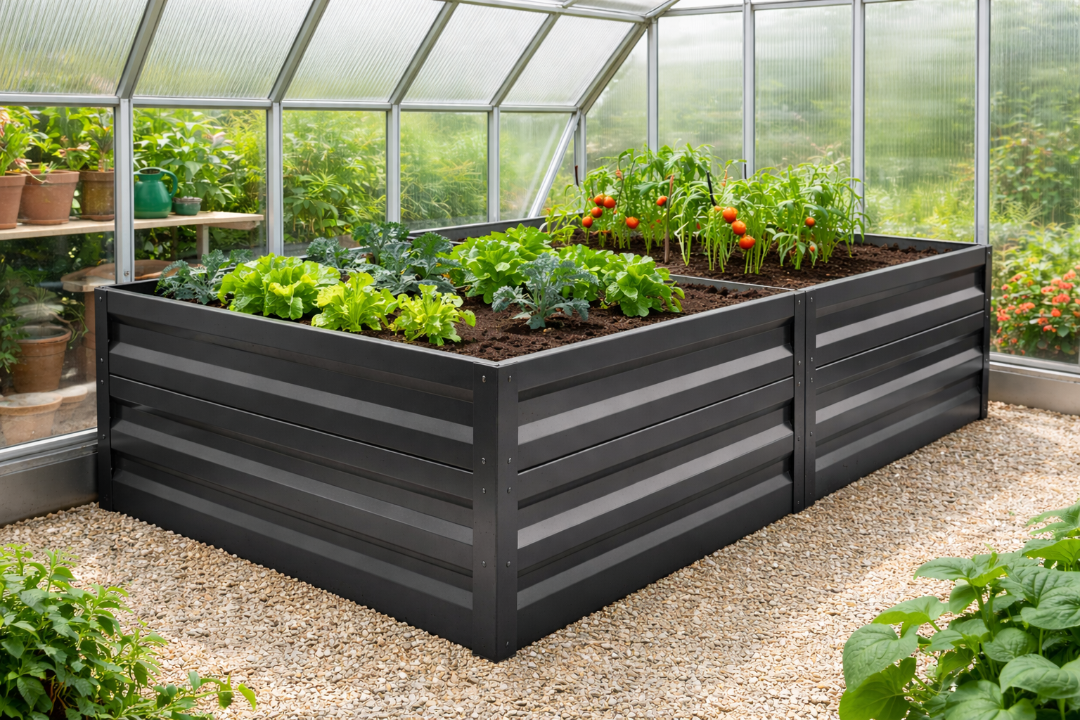 Vyvýšený záhon LEGI 1 × 2 m, pozinkovaný ocelový rám, výška 40 cm, antracit