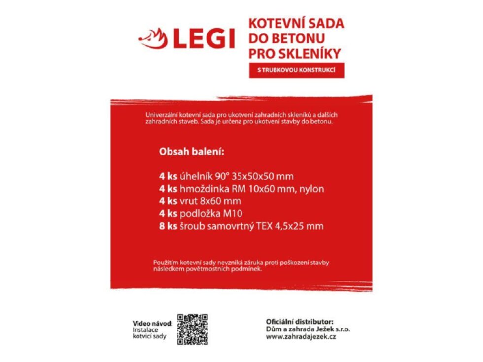 Kotevní sada do betonu pro skleníky s jeklovou konstrukcí