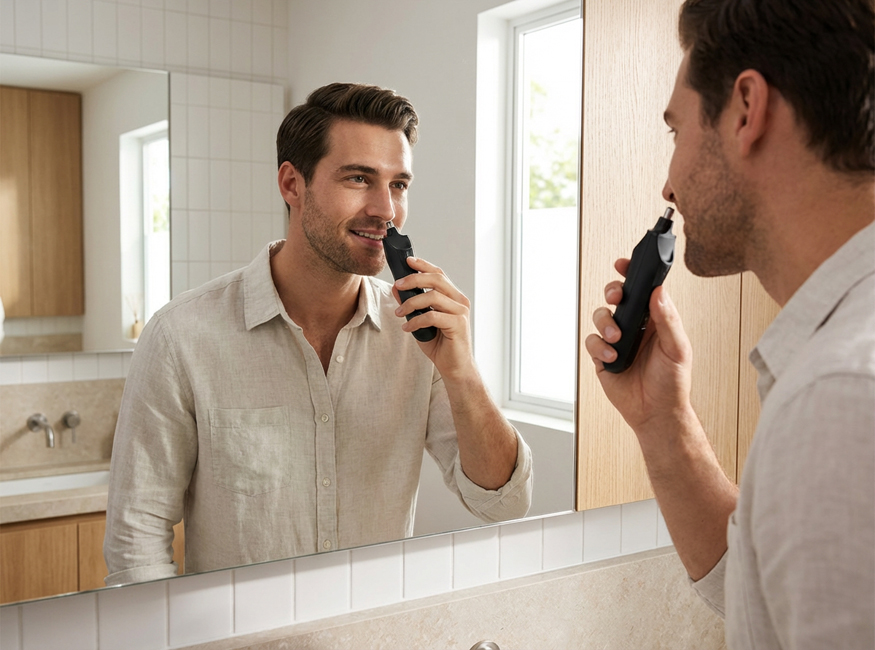 Multifunkčný strihač vlasov, fúzov a chĺpkov v nose a ušiach