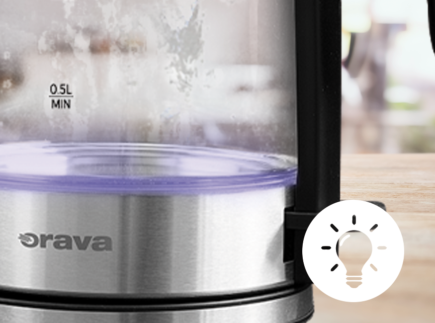 Orava VK-4018 - Sklenená varná kanvica s LED podsvietením, čierna