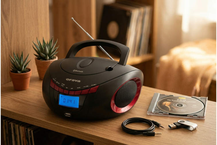 Orava RCD-813 R - Prenosný CD/USB prehrávač s rádiom a Bluetooth