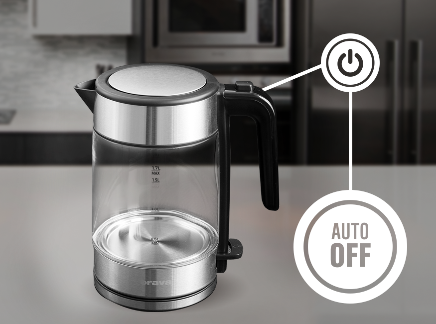 Orava VK-4018 - Sklenená varná kanvica s LED podsvietením, čierna