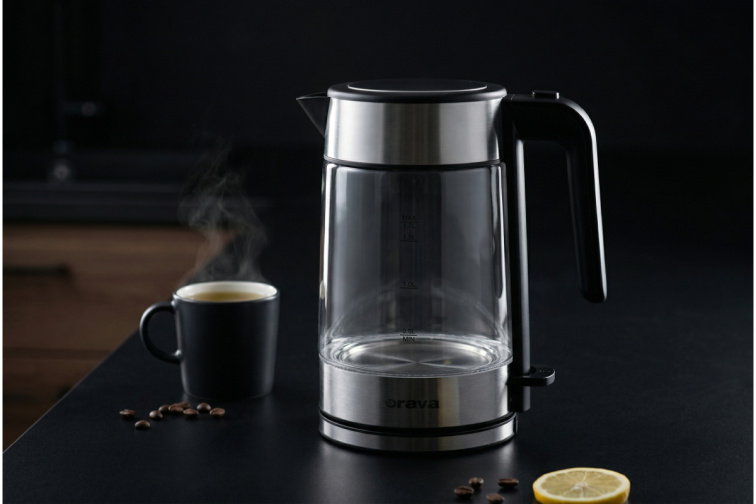 Orava VK-4018 - Sklenená varná kanvica s LED podsvietením, čierna