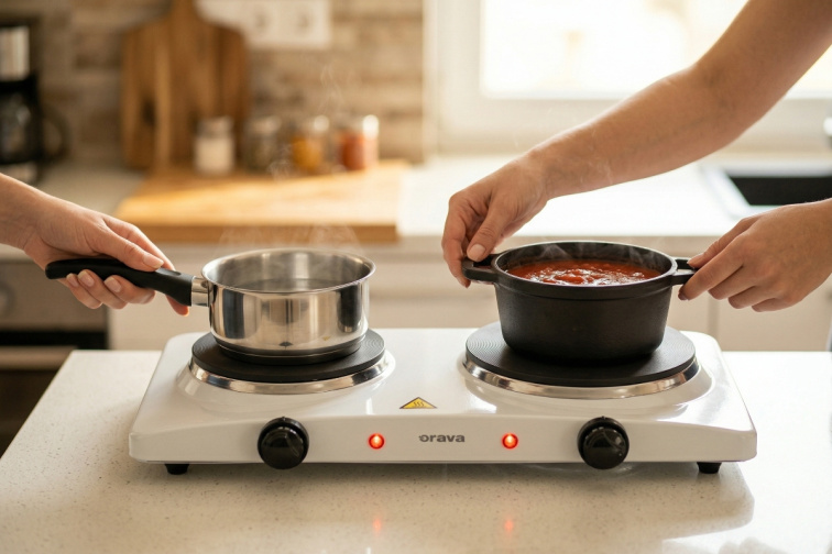 Orava VP-91 W - Elektrická dvojplatnička s priemerom 155 mm a 185 mm, biela