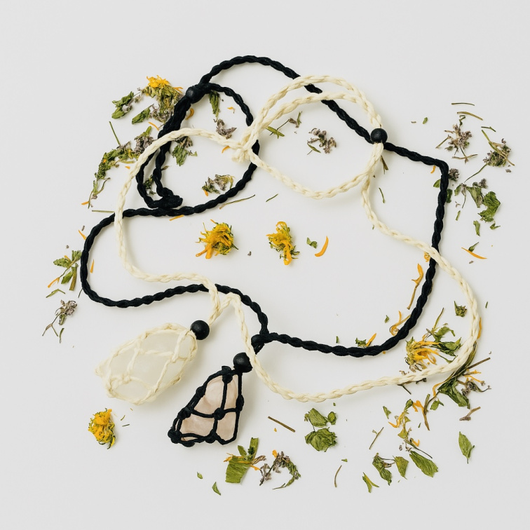 Makrame náhrdeľník s prírodným kameňom