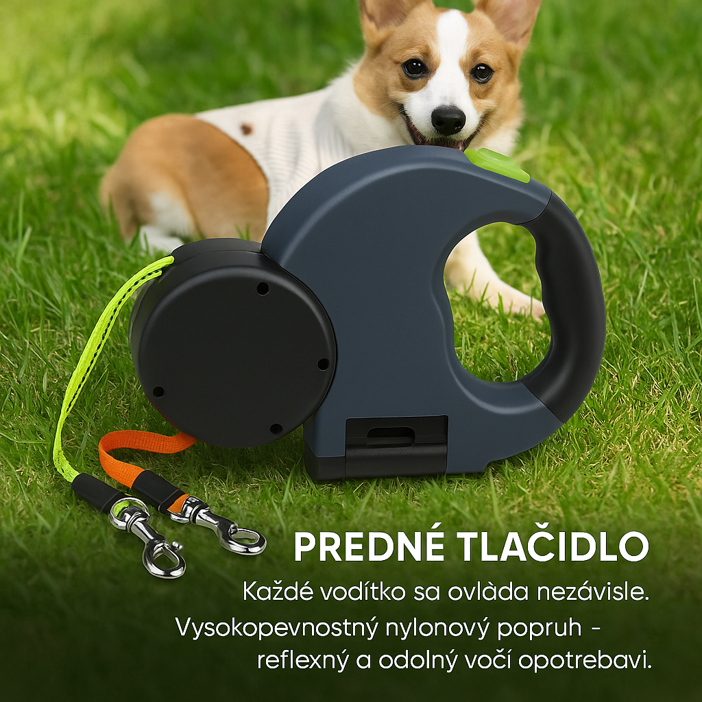 Dvojité automatické vodítko pre psov