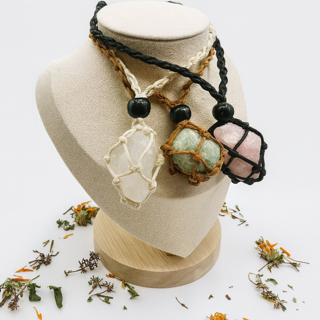 Makrame náhrdeľník s prírodným kameňom