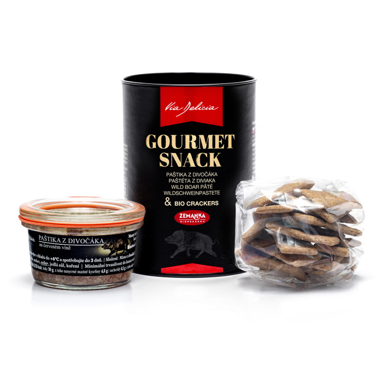 Gourmet Snack – paštika z divočáka a BIO krekry