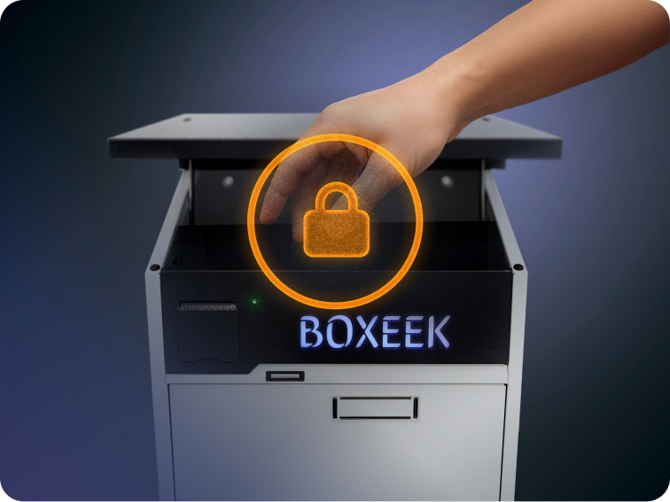 Bezpečné vhození menší zásilky do chytrého balíkového boxu BOXEEK bez nutnosti zadávání PINu