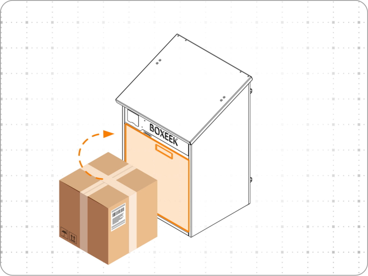 Ilustrace větší zásilky vhodné pro vložení do balíkového boxu BOXEEK přes čelní dvířka s PINem