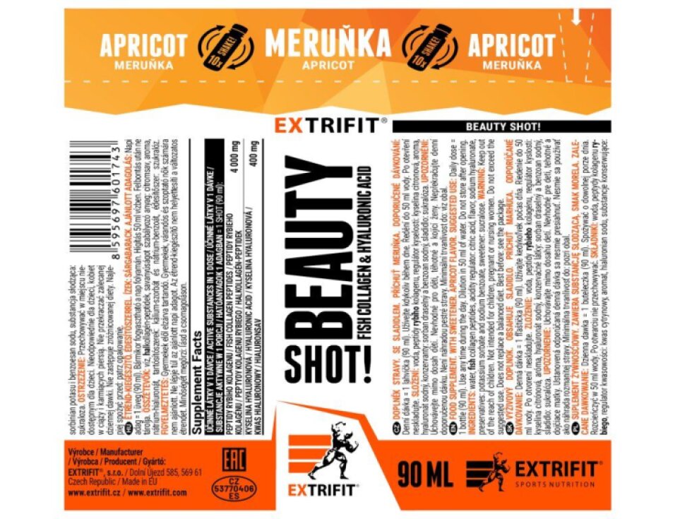 Extrifit Beauty Shot! 90 ml Apricot - Kolagén & Hyalurónka