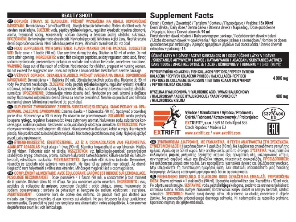 Extrifit Beauty Shot! 90 ml Apricot - Kolagén & Hyalurónka