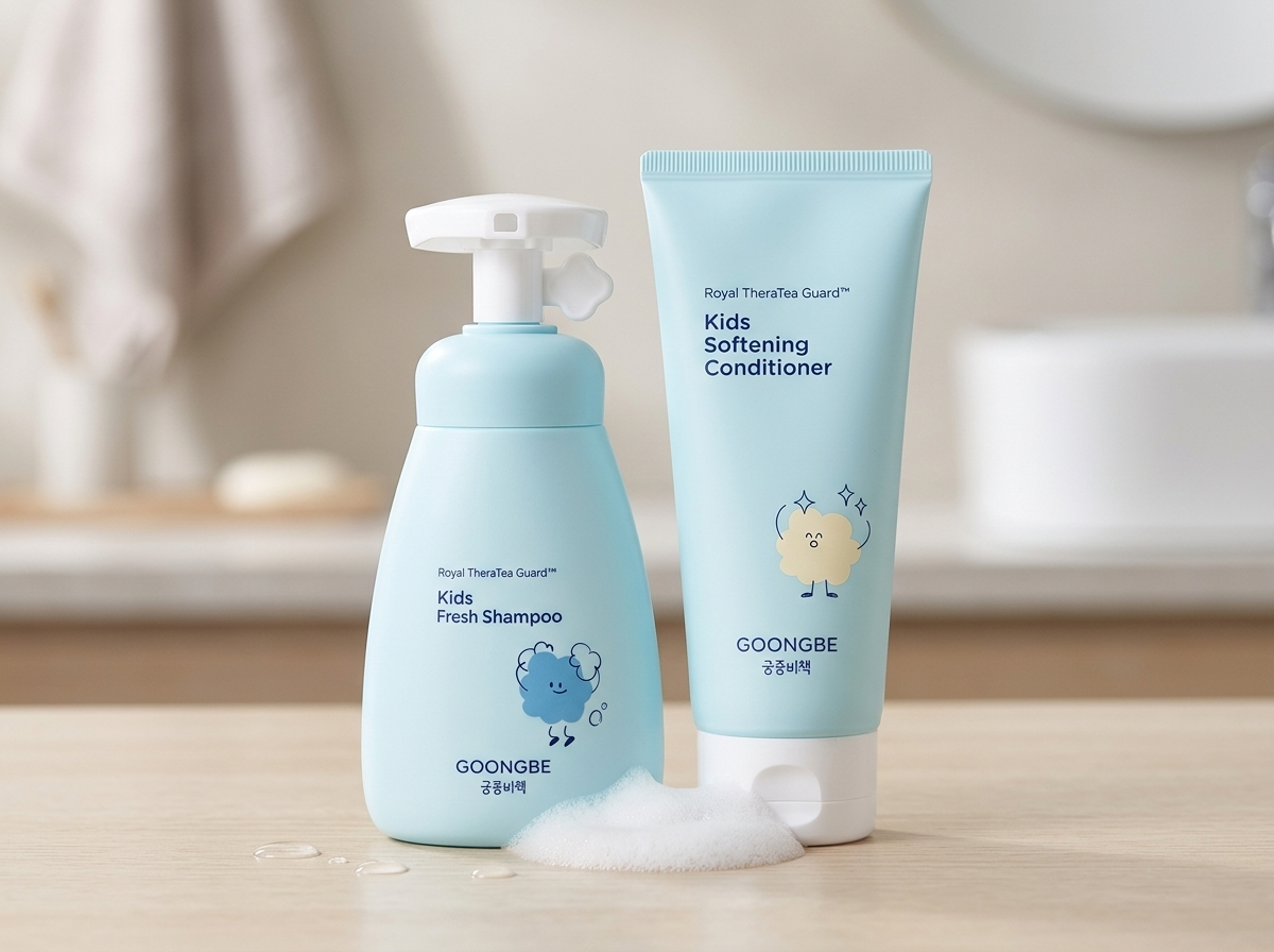 GOONGBE Kids Sada pro dětské vlasy – Osvěžující šampon 300 ml + Zjemňující kondicionér 200 ml