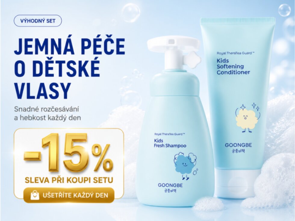 GOONGBE Kids Sada pro dětské vlasy – Osvěžující šampon 300 ml + Zjemňující kondicionér 200 ml