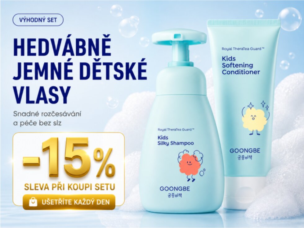 GOONGBE Kids Sada pro hedvábné vlasy – Hedvábný šampon 300 ml + Zjemňující kondicionér 200 ml
