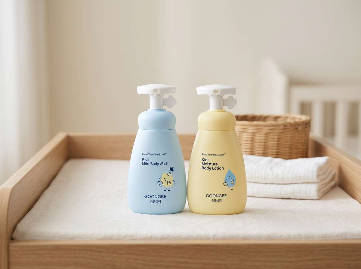 GOONGBE Kids Sada pro dětskou pokožku – Jemný sprchový gel 300 ml + Hydratační tělové mléko 250 ml