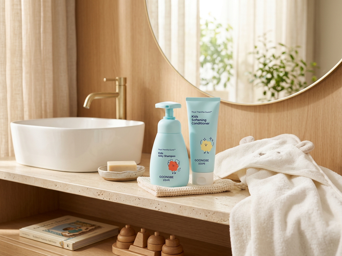 GOONGBE Kids Sada pro hedvábné vlasy – Hedvábný šampon 300 ml + Zjemňující kondicionér 200 ml