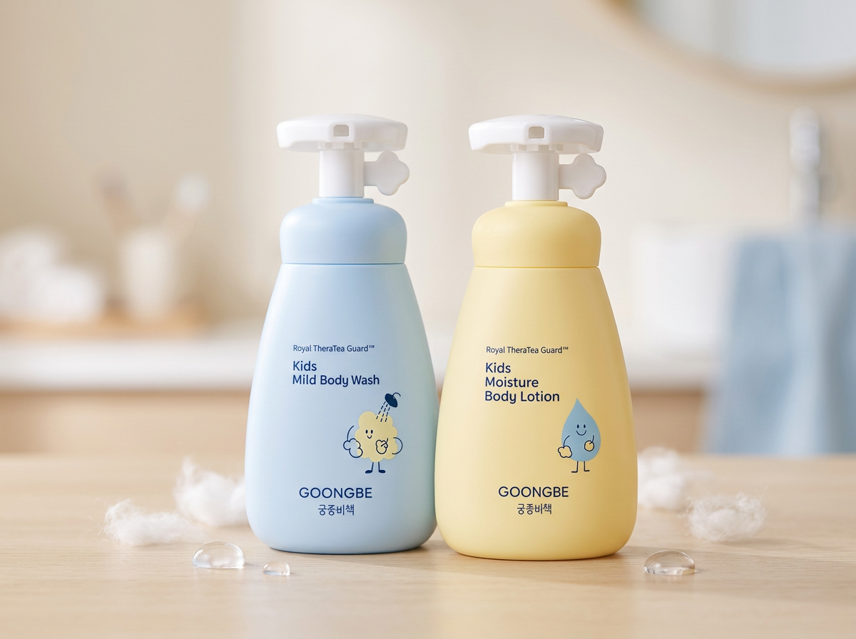 GOONGBE Kids Sada pro dětskou pokožku – Jemný sprchový gel 300 ml + Hydratační tělové mléko 250 ml