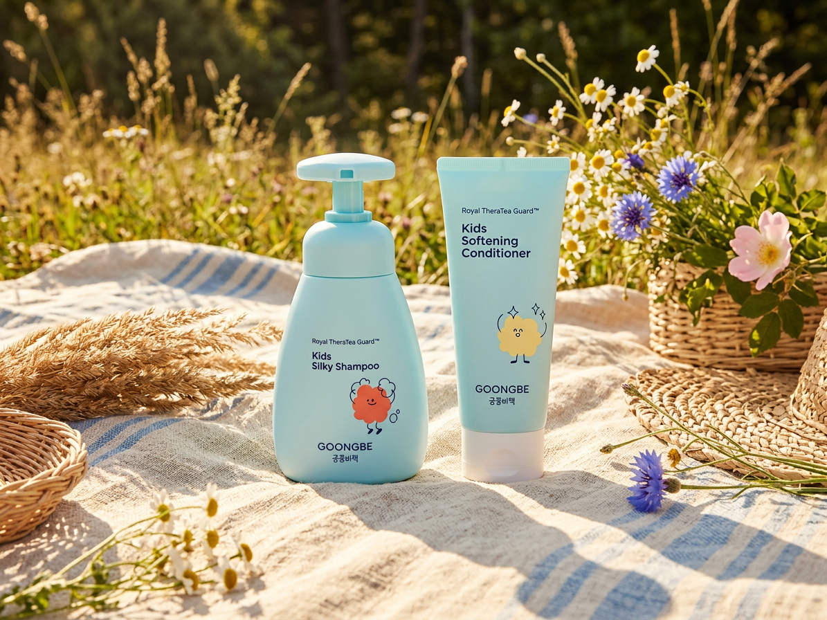 GOONGBE Kids Sada pro hedvábné vlasy – Hedvábný šampon 300 ml + Zjemňující kondicionér 200 ml