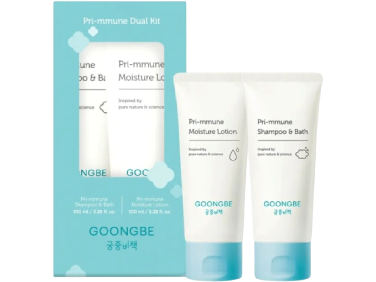 GOONGBE Pri-mmune Dual Kit – Jemný šampon a koupel + Hydratační tělové mléko 100 ml + 100 ml