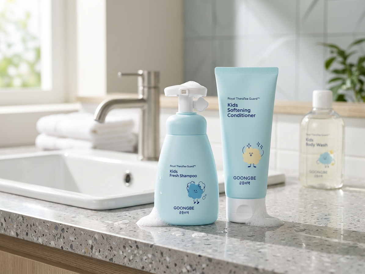 GOONGBE Kids Sada pro dětské vlasy – Osvěžující šampon 300 ml + Zjemňující kondicionér 200 ml