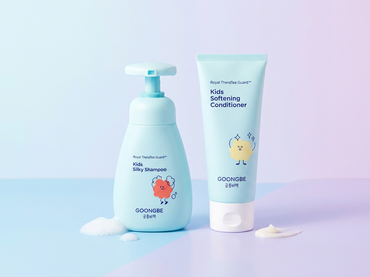 GOONGBE Kids Sada pro hedvábné vlasy – Hedvábný šampon 300 ml + Zjemňující kondicionér 200 ml