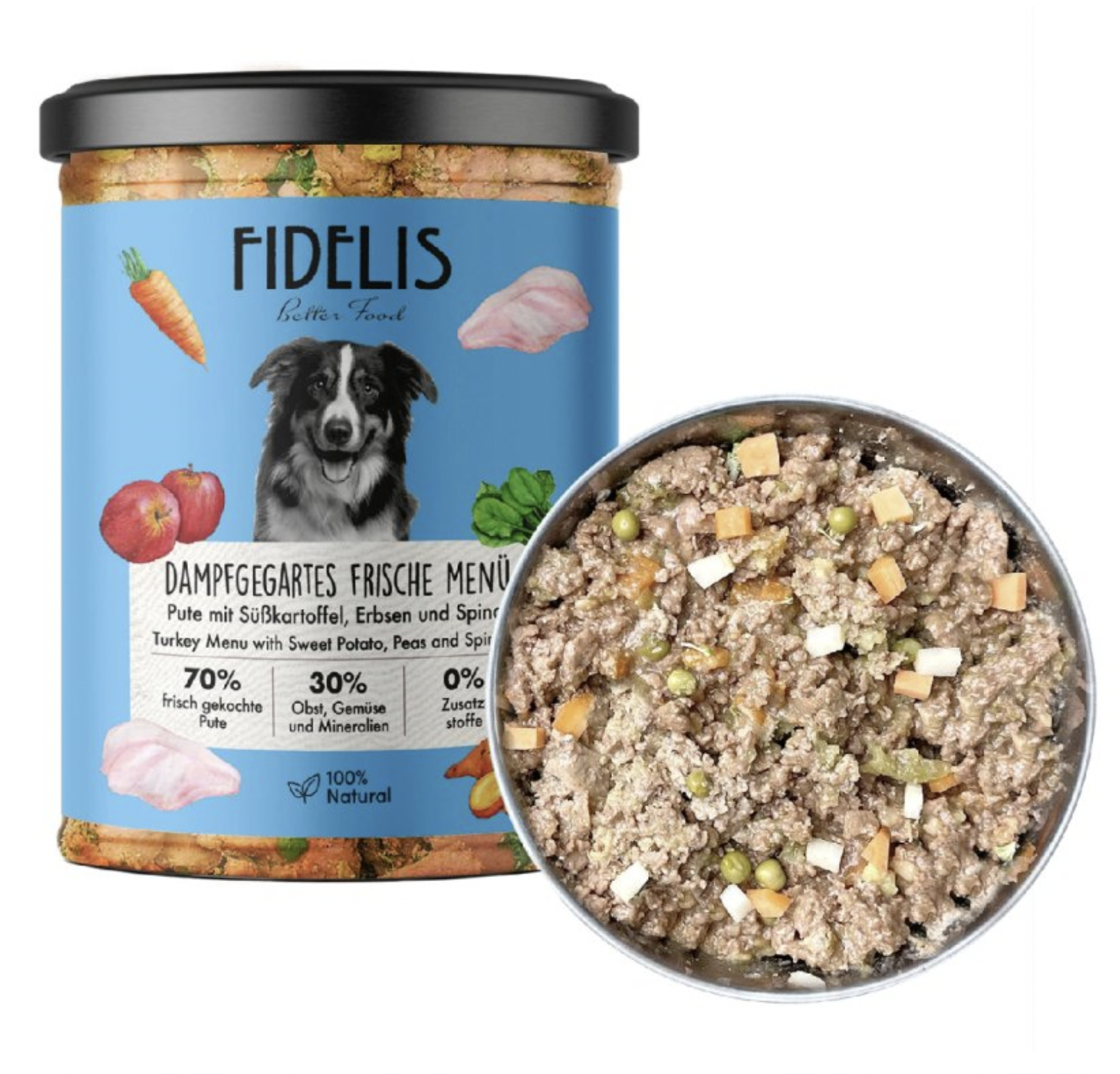 !!!Fidelis menu - krůtí maso se sladkými bramborami, špenátem a jablky ve skle 400 g