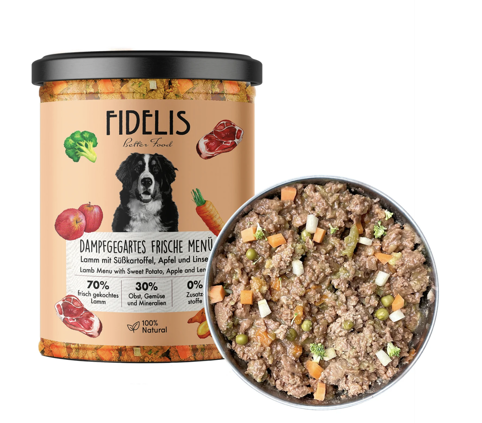 !!!Fidelis menu - jehněčí se sladkými bramborami, kadeřávkem a jablky ve skle 400 g