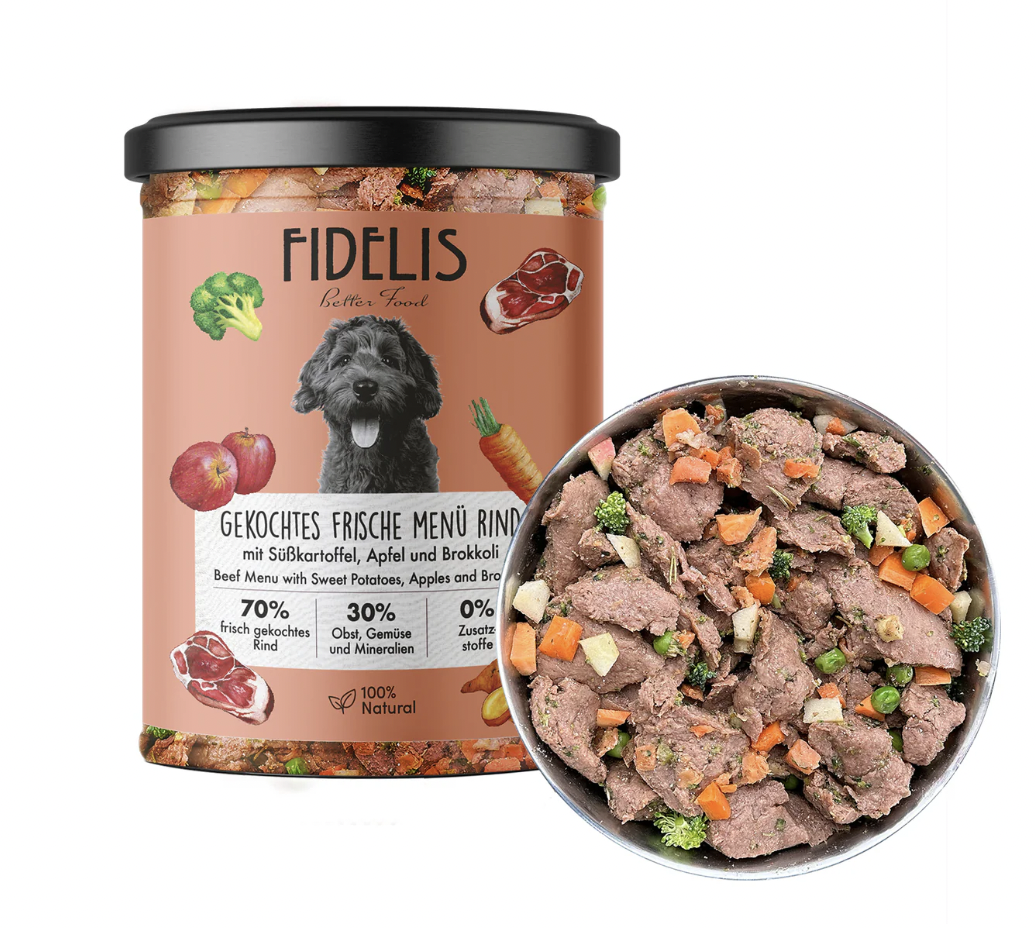 Fidelis menu - hovězí maso se sladkými bramborami, jablky a brokolicí ve skle 400 g