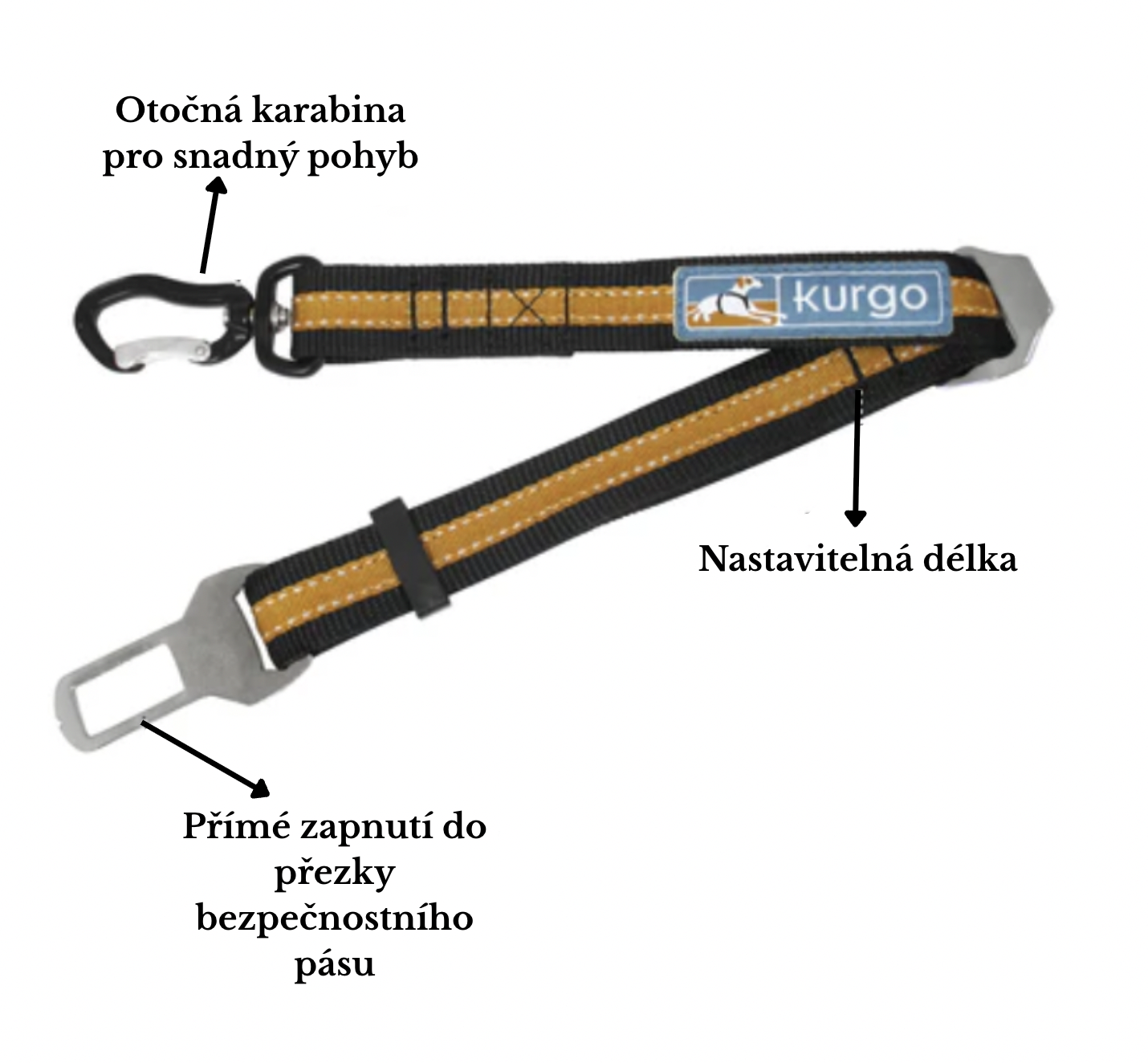 !!!Kurgo Bezpečnostní autopás pro psy s upínacím mechanismem Direct to Seat Belt Swivel Tether oranžový